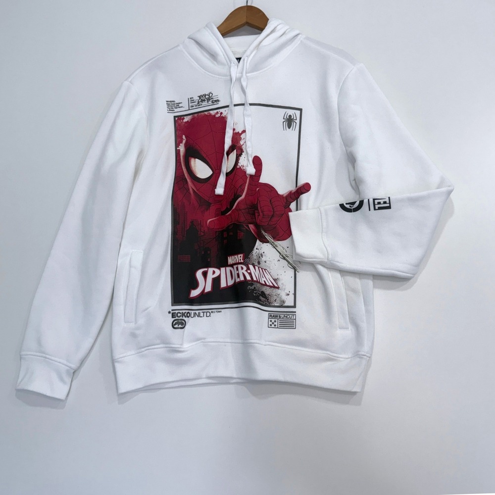 Ecko Unltd Hoodie Mens S White Marvel Spider-Man Graphic Pullover Sweatshirt